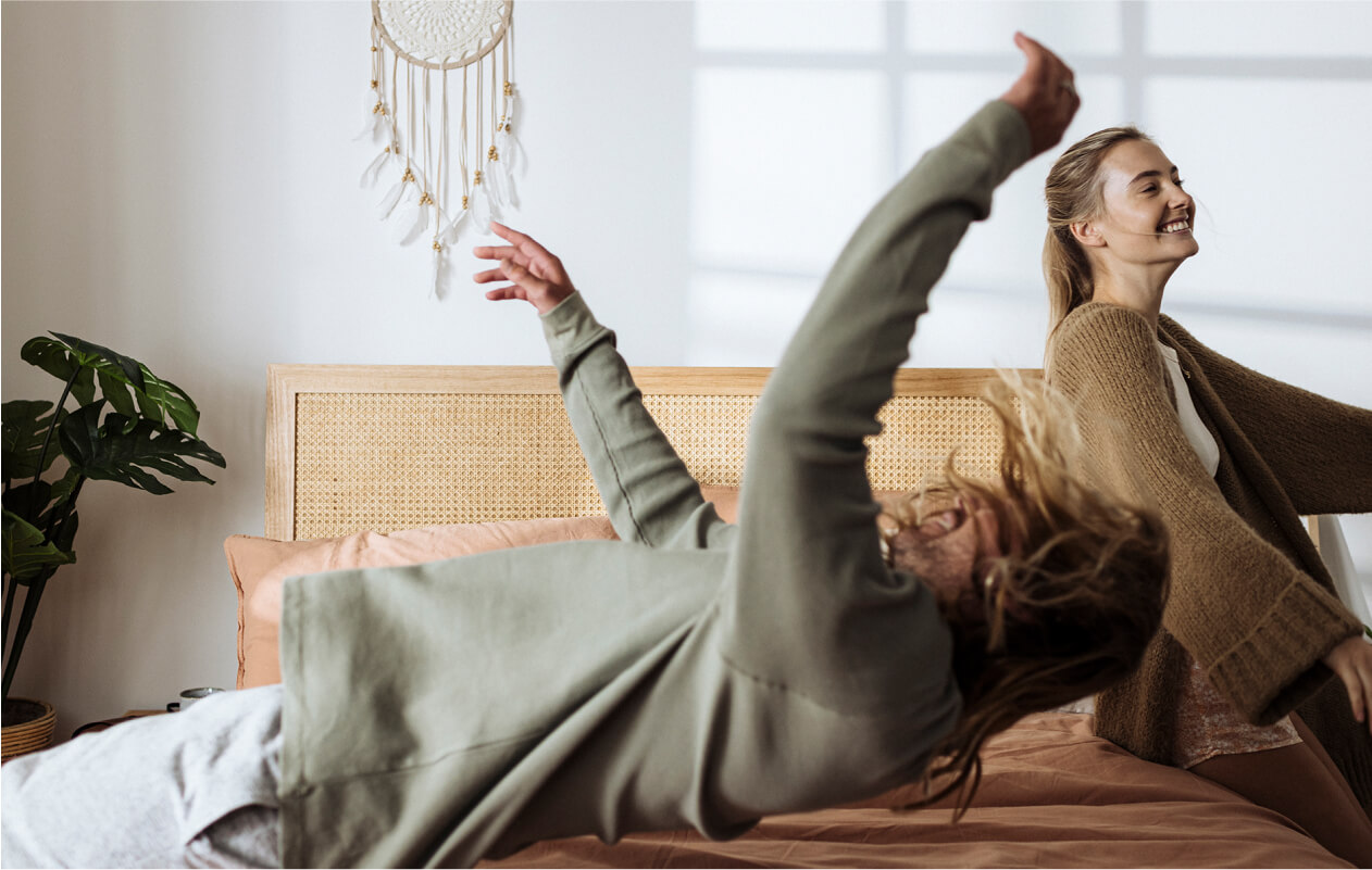 Fall on bed