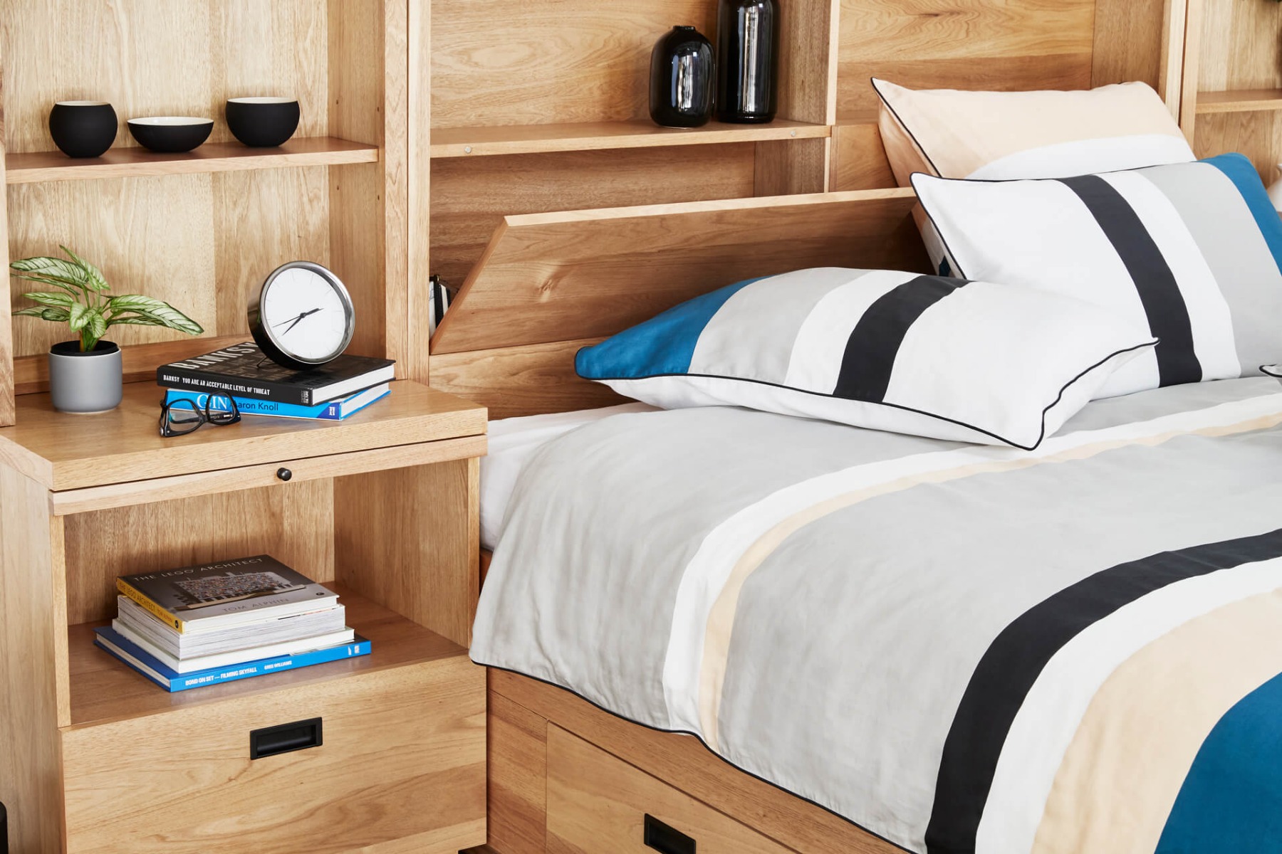 Timber bedhead with hidden storage