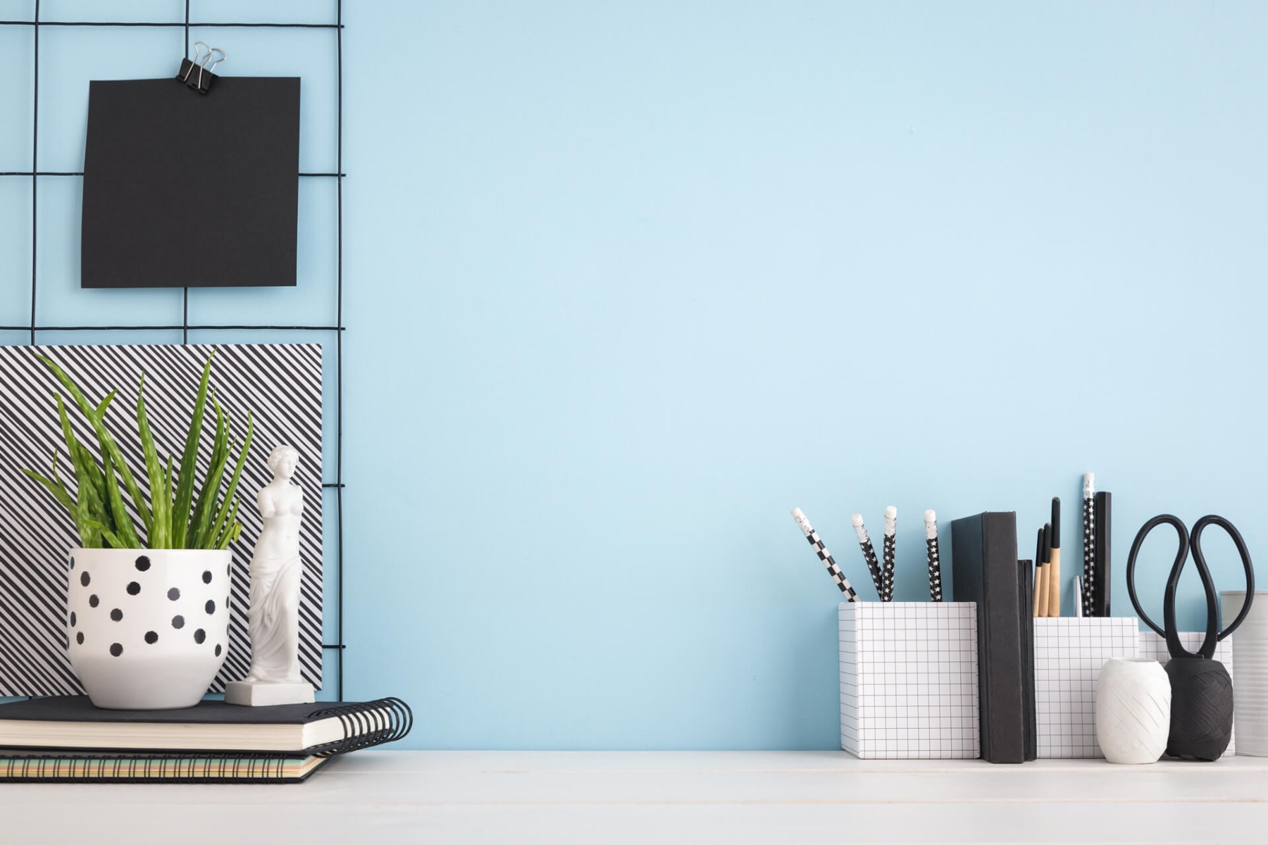 Desk with stationary organised on top