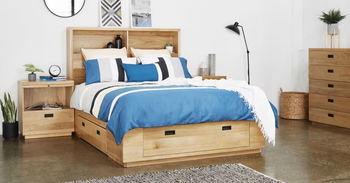 The Chelsea timber storage bed suite with a tallboy