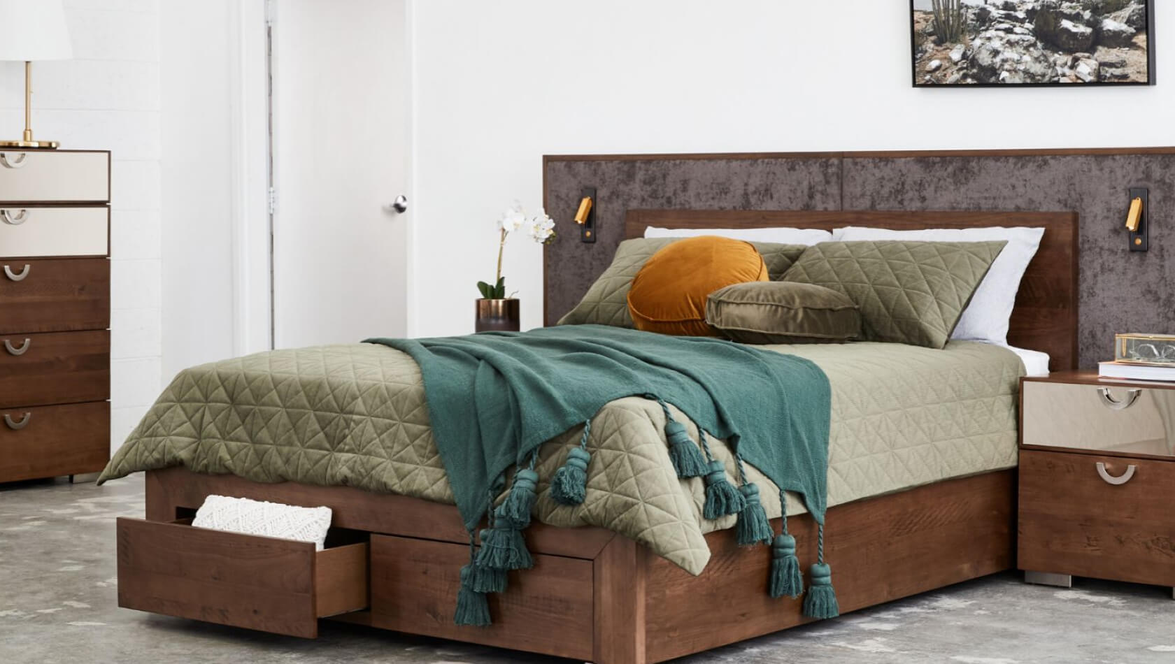 The Messina timber upholstered bed frame