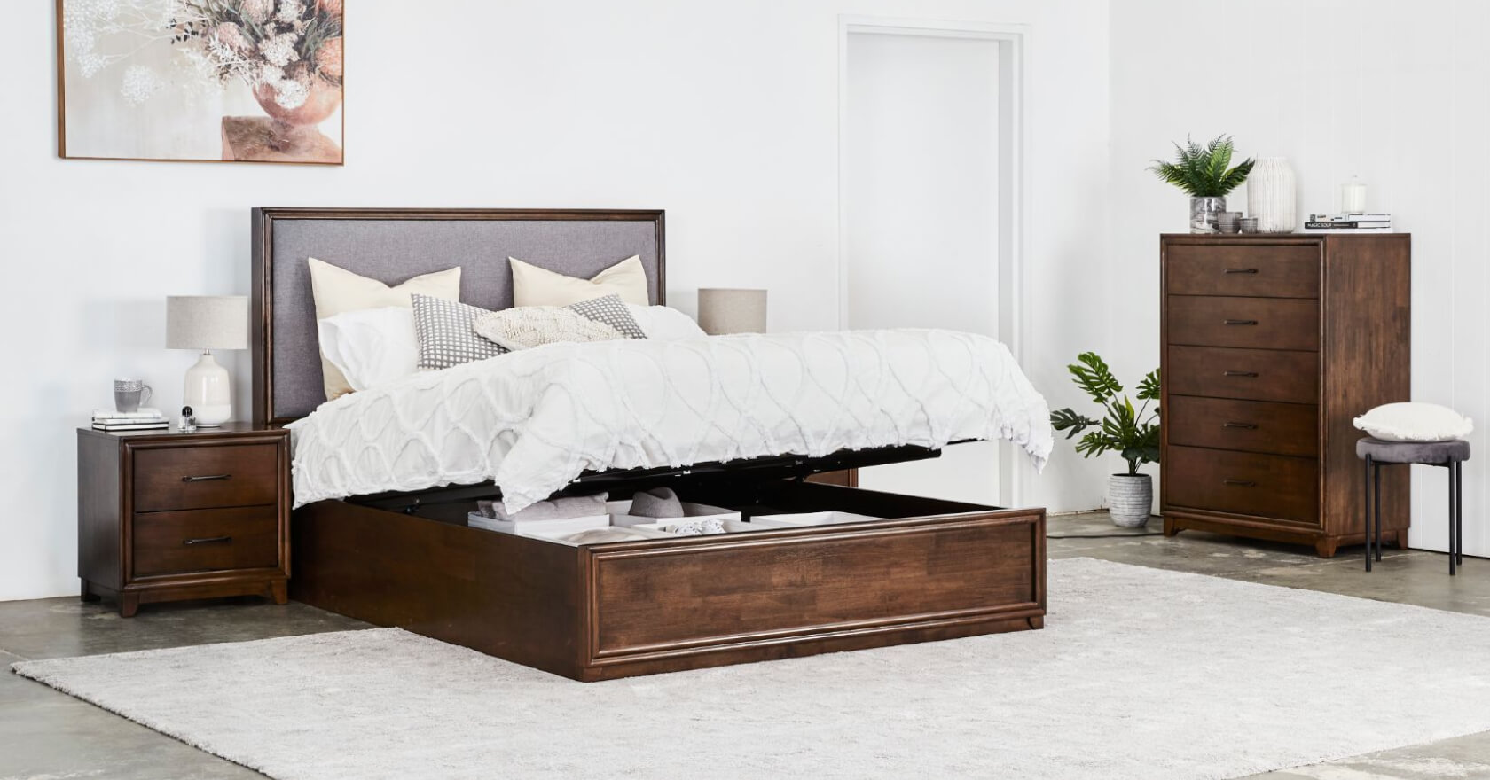 A stylish and practical Madison timber storage bed