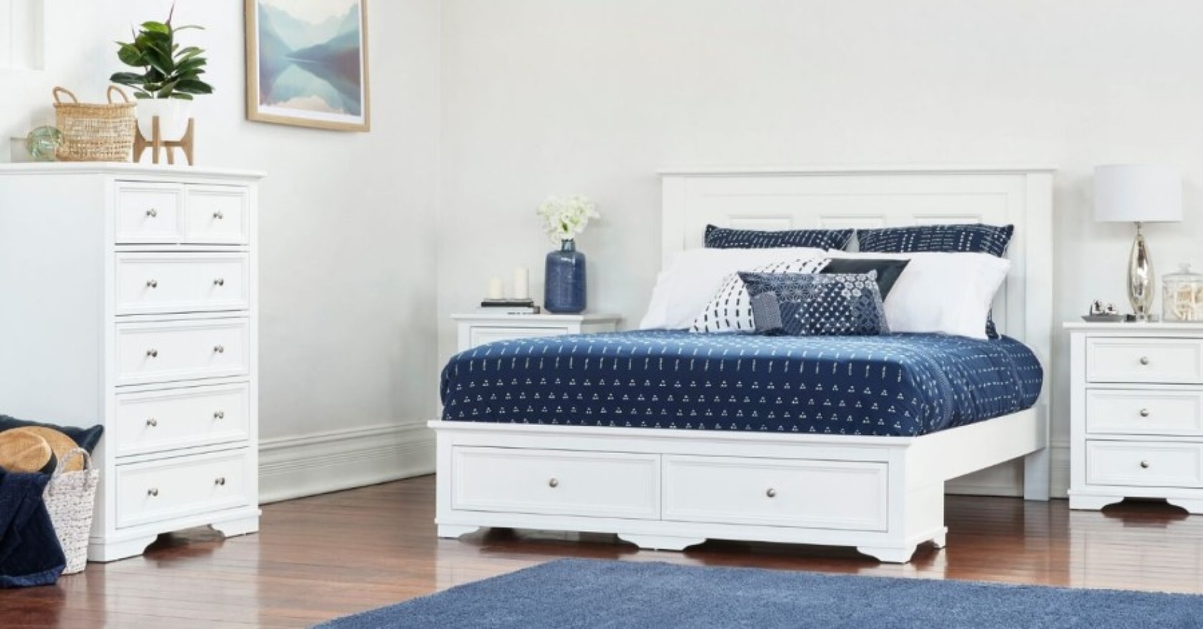 A wide variety of bedroom furniture including beds, dressers and bedside tables