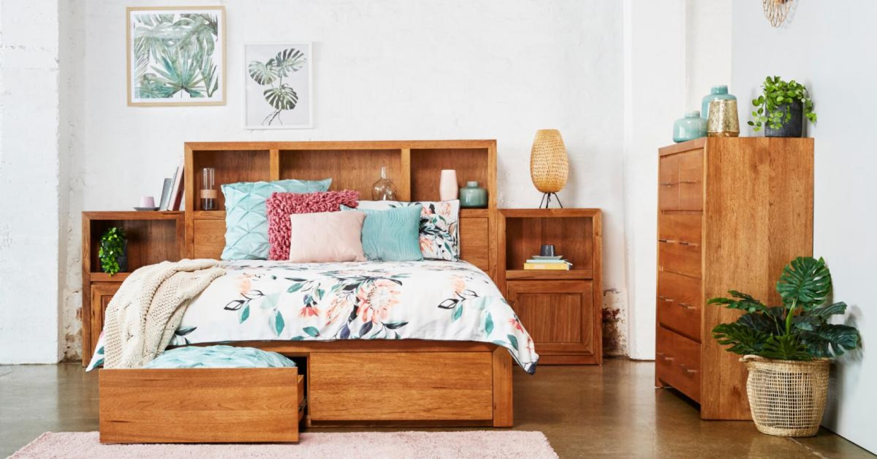 A bedroom showcasing clever storage hacks