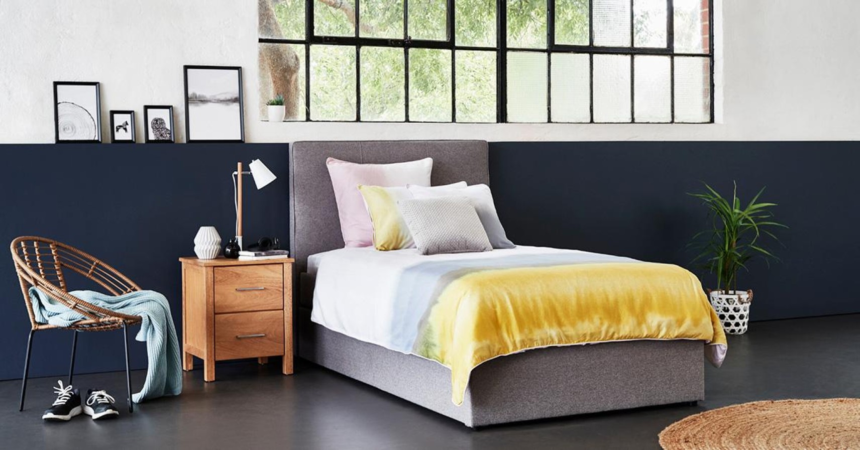 A stylish teenage bed in a bedroom setting