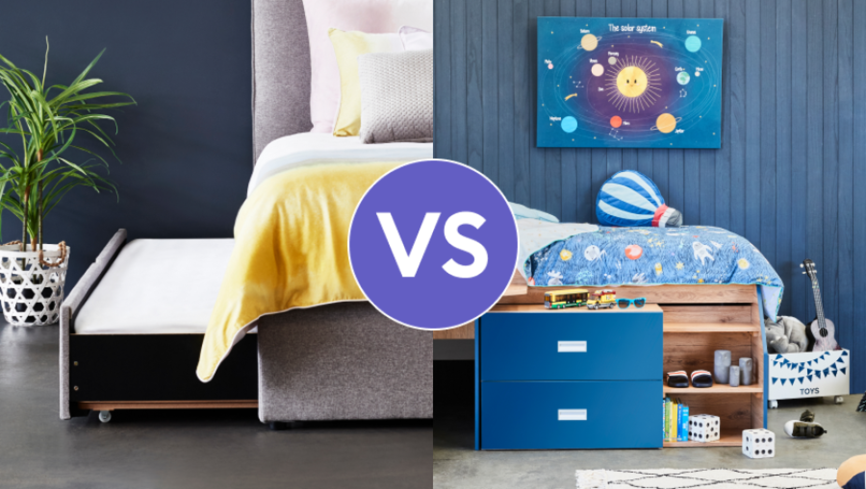 A comparison between a trundle bed and a midi bunk bed