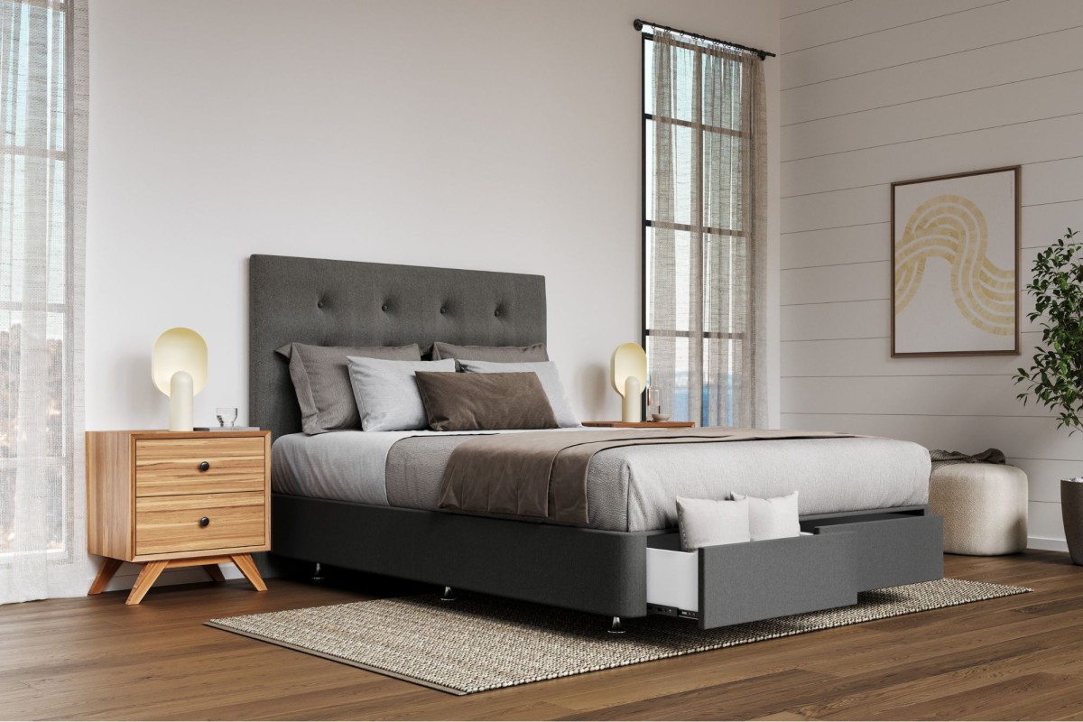 Options Concrete King Single Buttoned Headboard and 2 Drawer Base Bedshed
