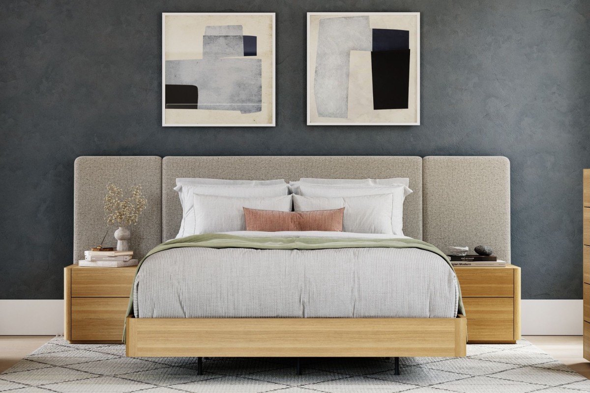 Elements King Beige Extended Upholstered Headboard with Floating Base Bedshed