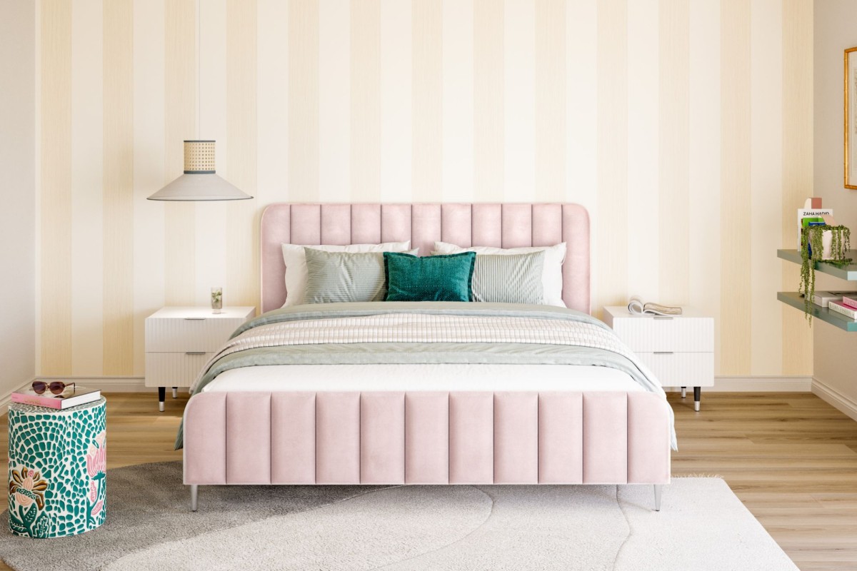 Upholstered bed frame pink sale