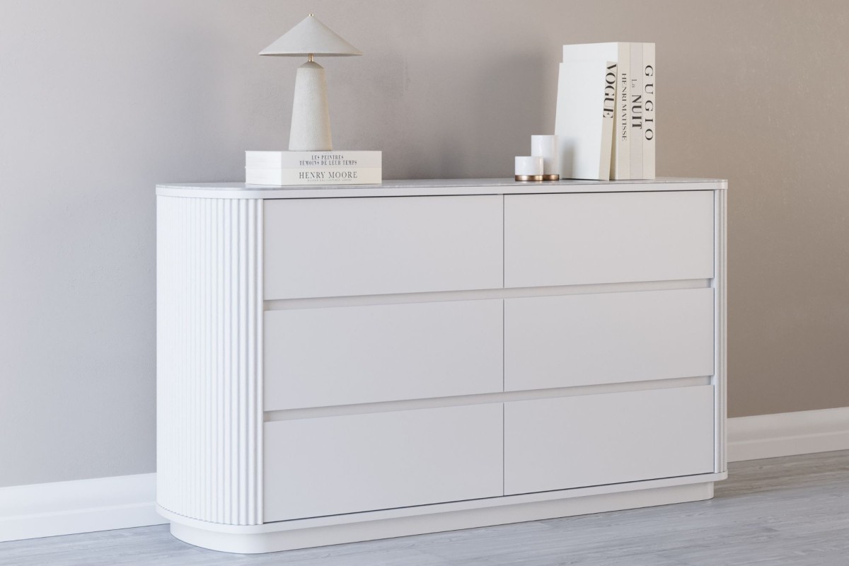 white dresser with grey top FOA Sable 2-Piece 6-Drawer Wood Dresser and Mirror Set in Washed White