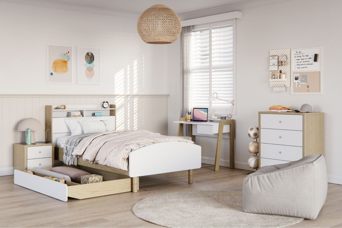 Riley Single Bookcase Bed Frame with Storage Drawer Bedshed