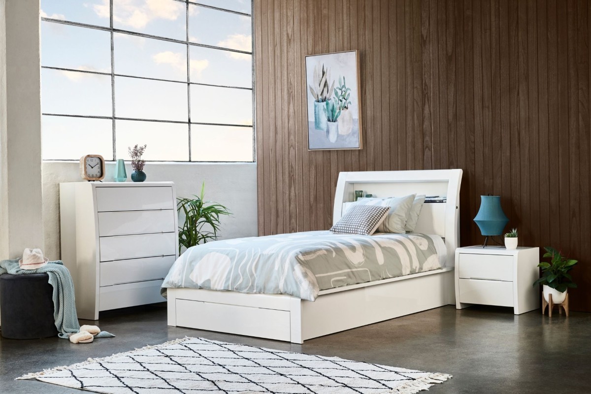 White queen shop bed with storage